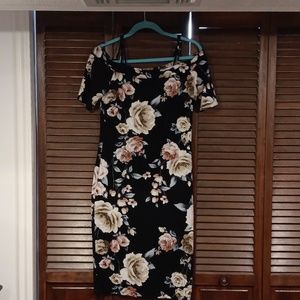 Floral print off the shoulder dress with straps.
